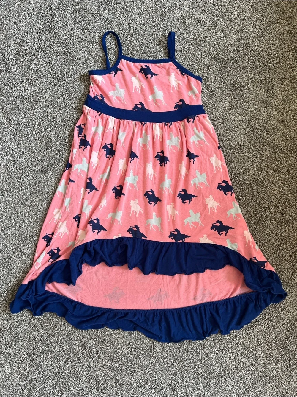 Kickee Kids Pink Dress with Navy and White Horse Print